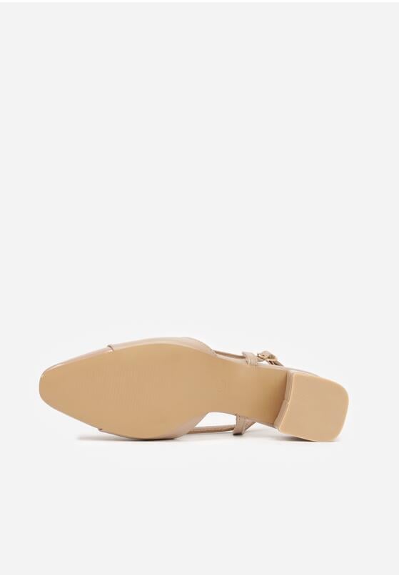 Ciemnobeżowe Eleganckie Sandały na Klockowym Obcasie z Lakierowanym Noskiem Brizthine 7