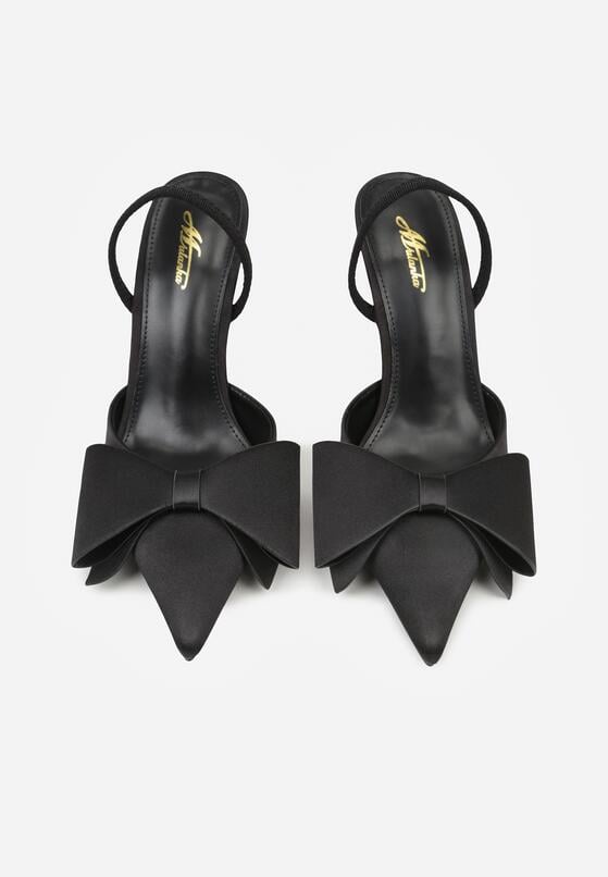 Czarne Satynowe Sandały na Szpilce Bez Pięty z Kokardą Shiriniana 3