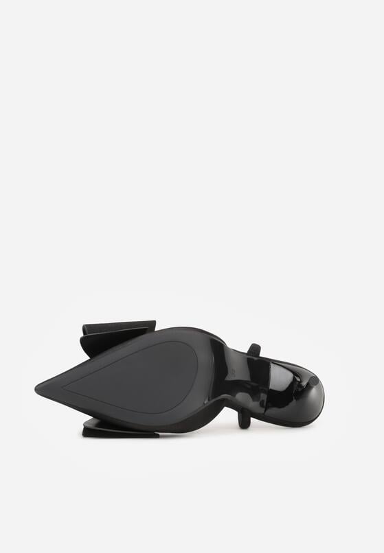 Czarne Satynowe Sandały na Szpilce Bez Pięty z Kokardą Shiriniana 4