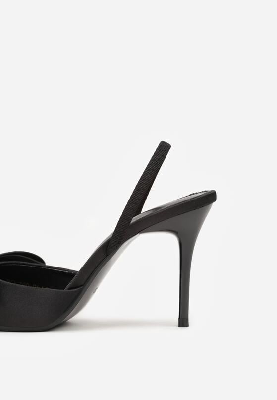 Czarne Satynowe Sandały na Szpilce Bez Pięty z Kokardą Shiriniana 6