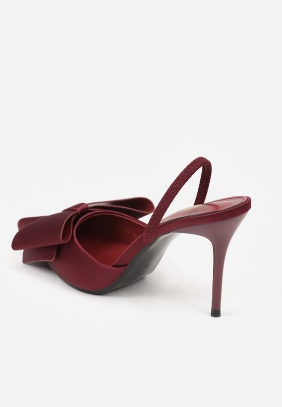 Bordowe Satynowe Sandały na Szpilce Bez Pięty z Kokardą Shiriniana 5