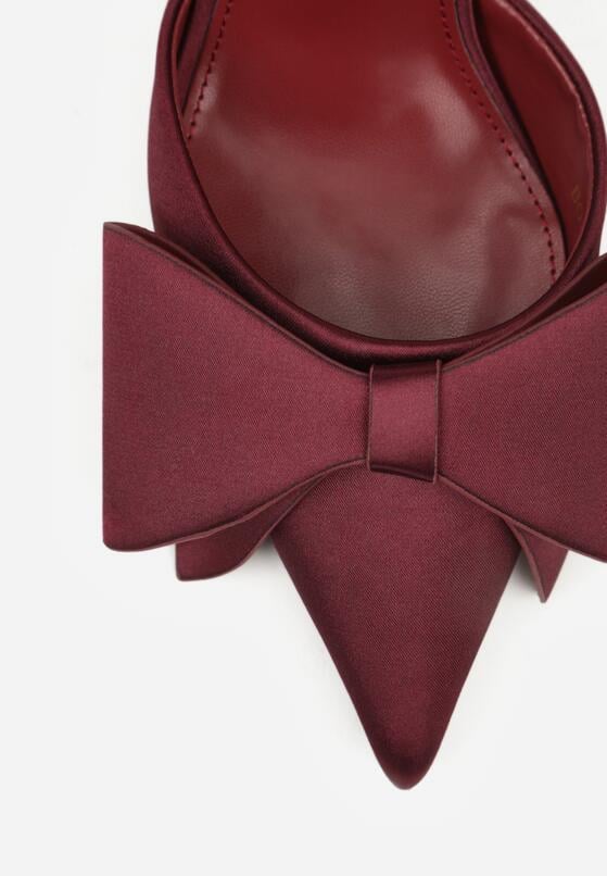 Bordowe Satynowe Sandały na Szpilce Bez Pięty z Kokardą Shiriniana 6