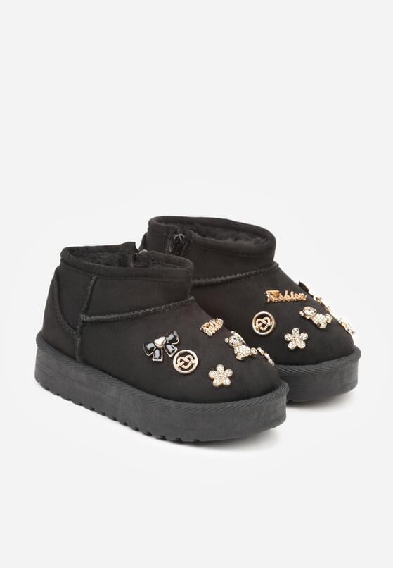 Czarne Śniegowce z Metalicznymi Aplikacjami 3D i Cyrkoniami  Aheline 2