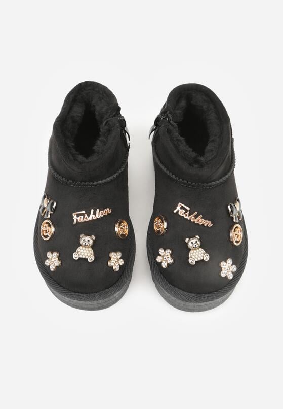 Czarne Śniegowce z Metalicznymi Aplikacjami 3D i Cyrkoniami  Aheline 3