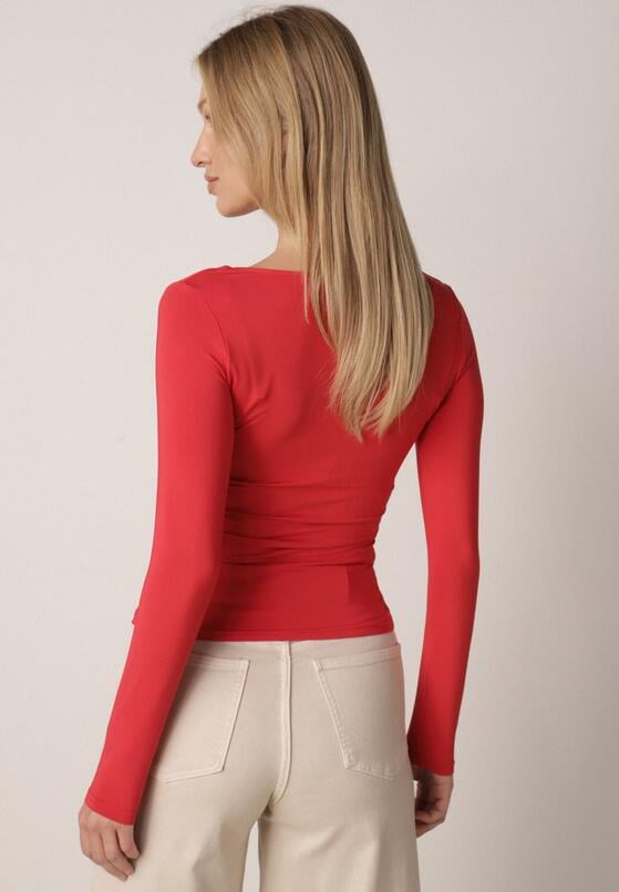 Czerwona Elastyczna Bluzka z Kwadratowym Dekoltem z Wiskozą Doriore 3