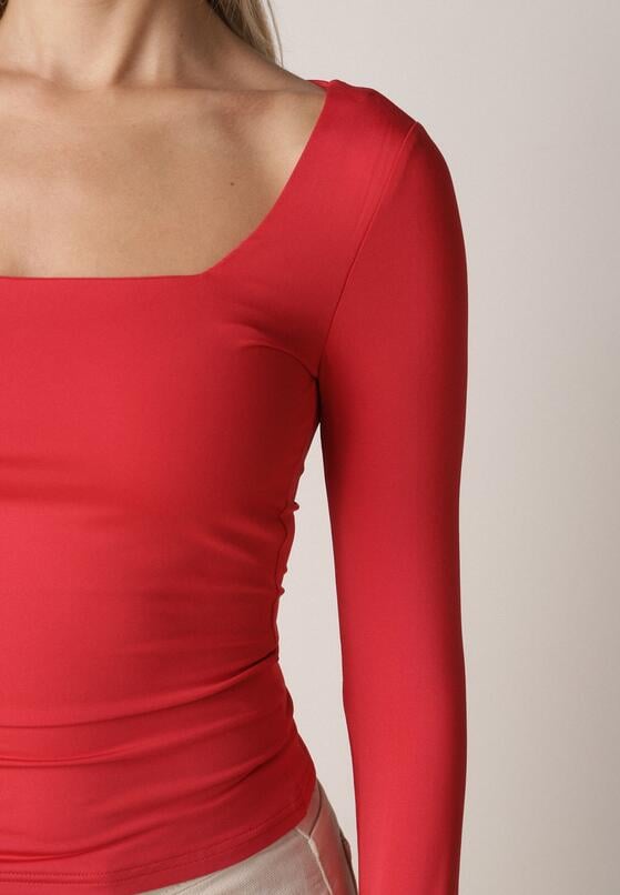 Czerwona Elastyczna Bluzka z Kwadratowym Dekoltem z Wiskozą Doriore 5