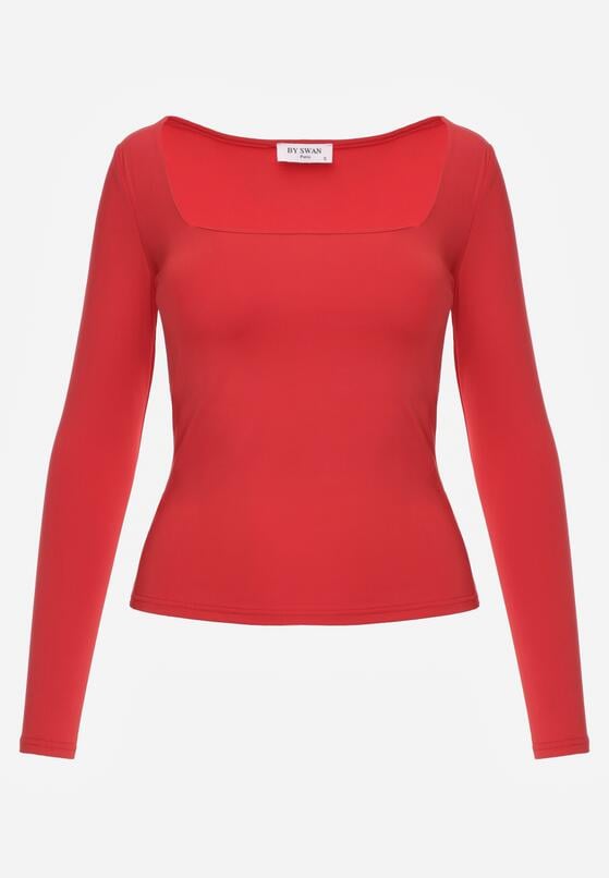 Czerwona Elastyczna Bluzka z Kwadratowym Dekoltem z Wiskozą Doriore 6