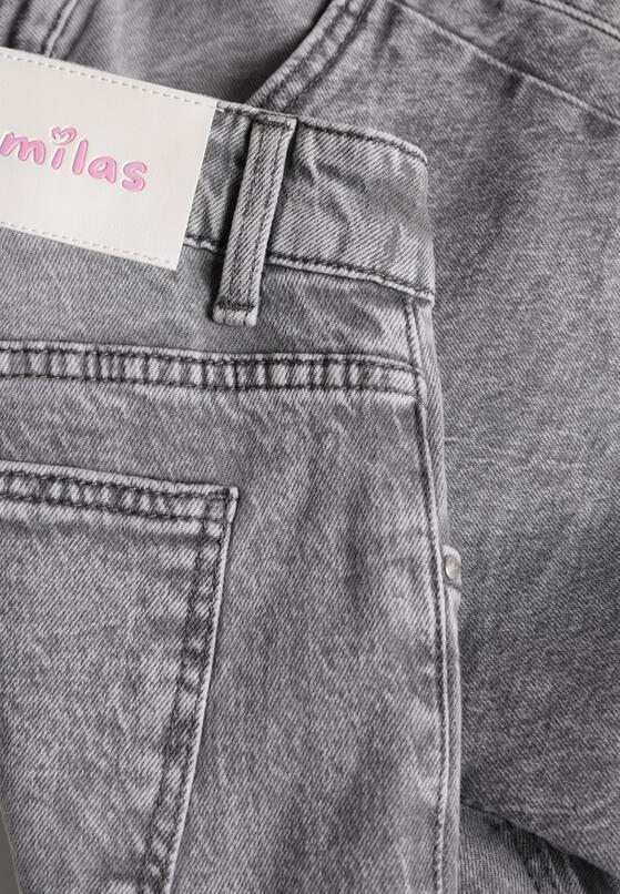 Szare Bawełniane Jeansy o Szerokim Kroju z Wysokim Stanem i Przetarciami Ryrixia 8