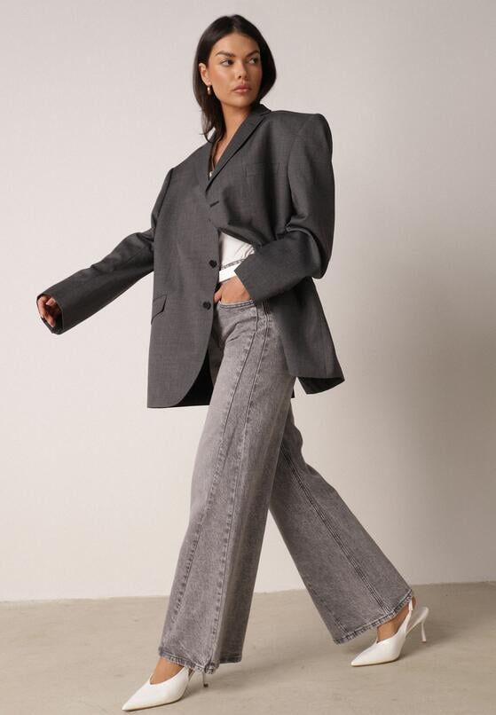 Szare Bawełniane Jeansy o Szerokim Kroju z Wysokim Stanem i Przetarciami Ryrixia 2