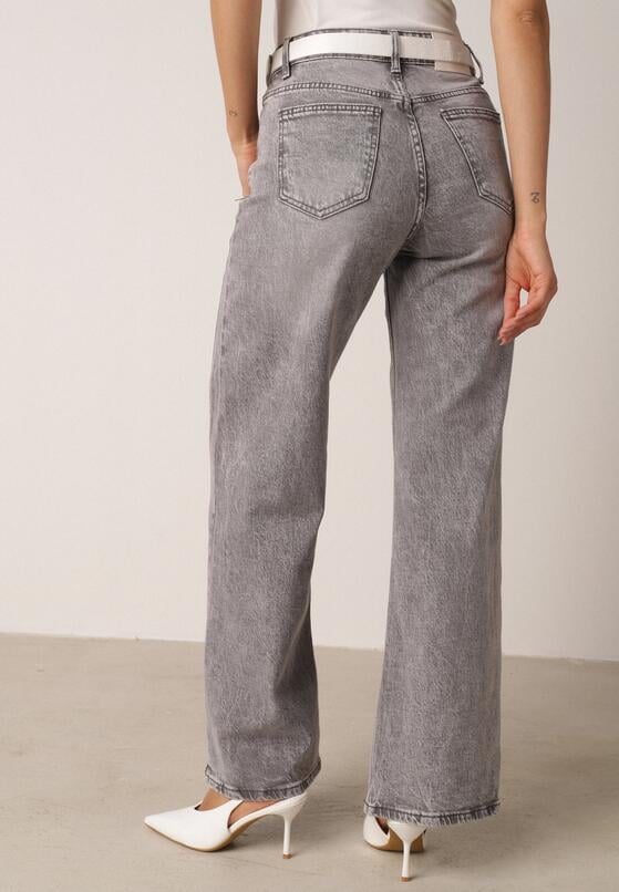 Szare Bawełniane Jeansy o Szerokim Kroju z Wysokim Stanem i Przetarciami Ryrixia 3