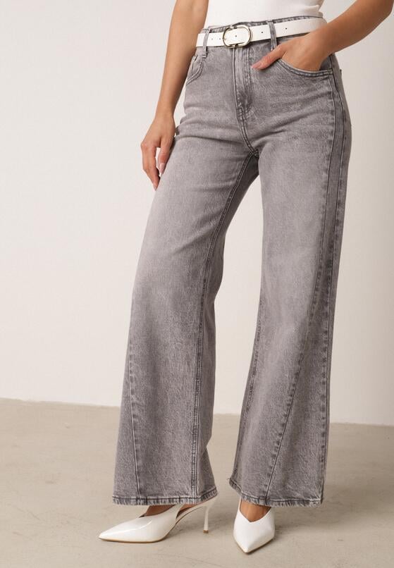 Szare Bawełniane Jeansy o Szerokim Kroju z Wysokim Stanem i Przetarciami Ryrixia 4