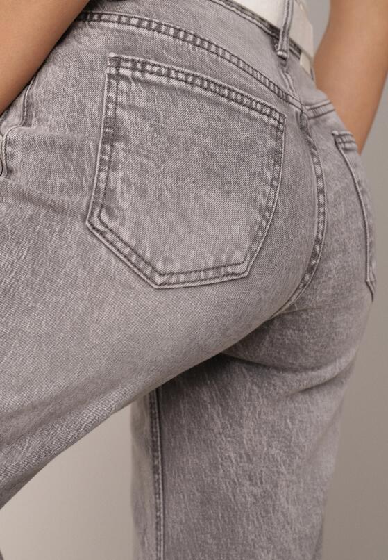 Szare Bawełniane Jeansy o Szerokim Kroju z Wysokim Stanem i Przetarciami Ryrixia 5