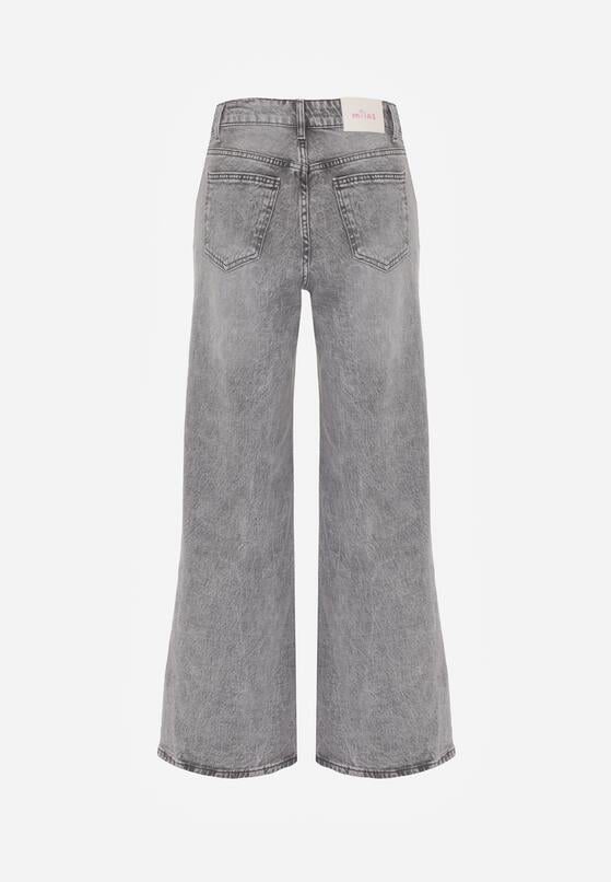 Szare Bawełniane Jeansy o Szerokim Kroju z Wysokim Stanem i Przetarciami Ryrixia 7