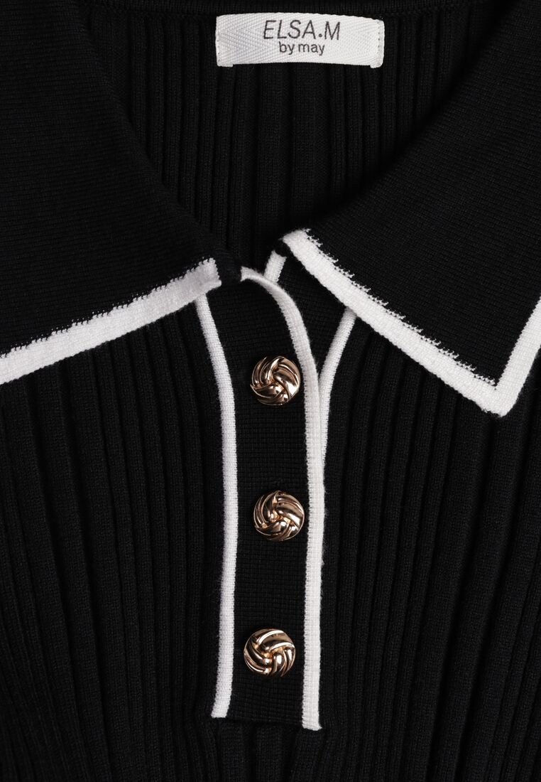 Czarny Sweter z Wiskozą w Stylu Retro z Kołnierzykiem i Guzikami Sarrise 8