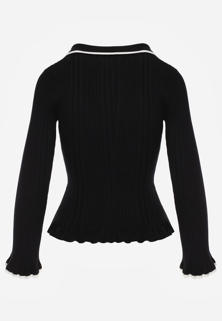 Czarny Sweter z Wiskozą w Stylu Retro z Kołnierzykiem i Guzikami Sarrise 7