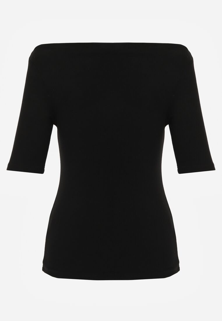 Czarny Wiskozowy T-shirt o Dopasowanym Kroju z Dekoltem w Łódkę Idahphaeia 7