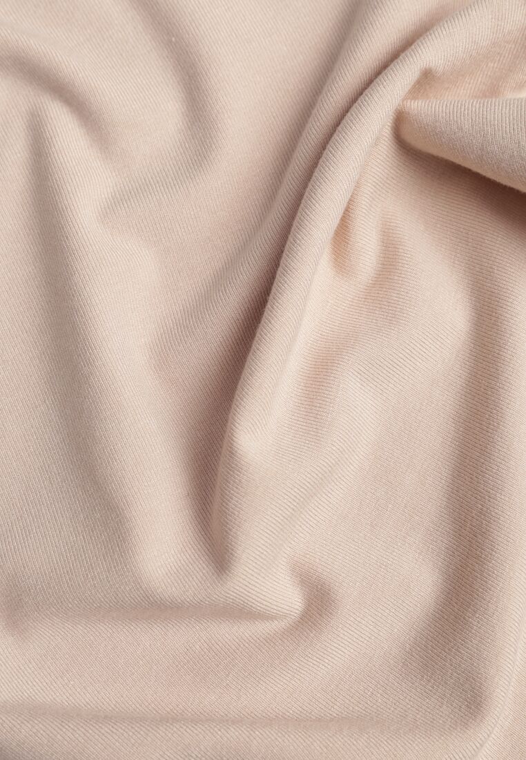 Beżowy Wiskozowy T-shirt o Dopasowanym Kroju z Dekoltem w Łódkę Idahphaeia 8