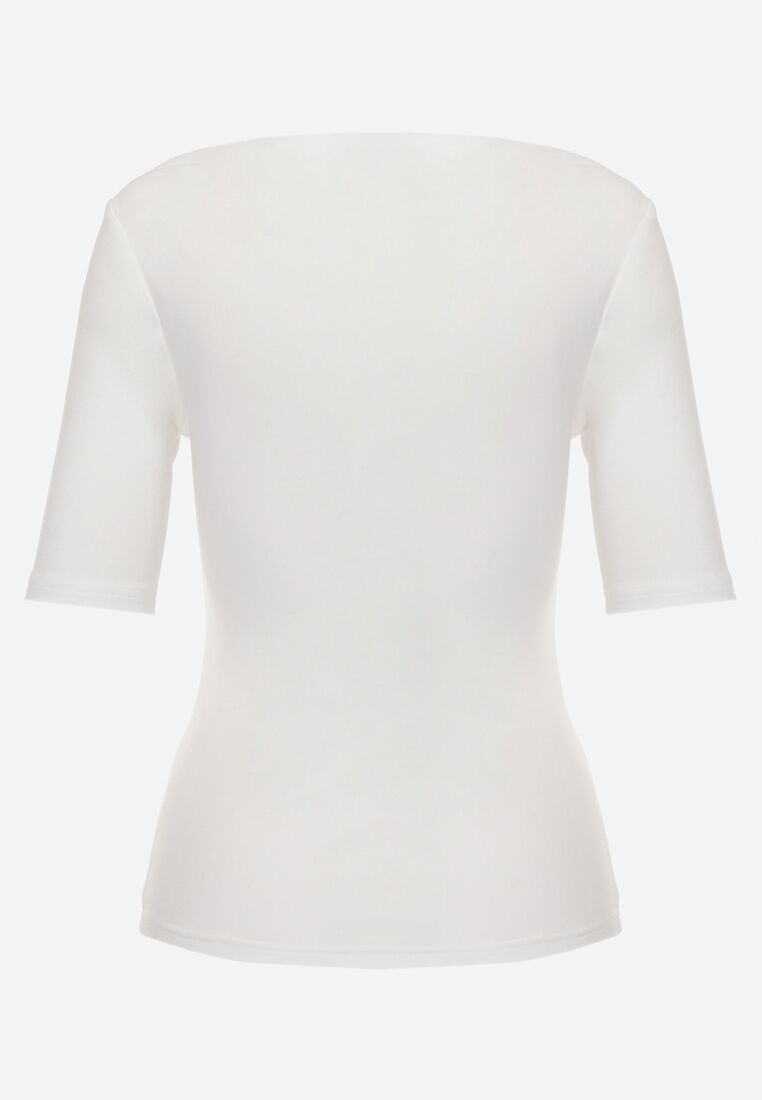 Biały Wiskozowy T-shirt o Dopasowanym Kroju z Dekoltem w Łódkę Idahphaeia 7
