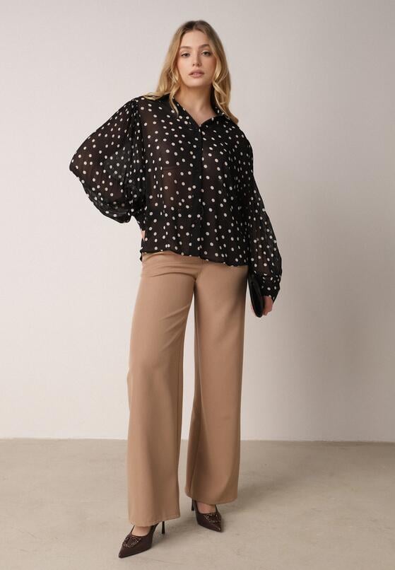 Czarna Bawełniano-Wiskozowa Koszula w Groszki z Plisowanymi Rękawami Ronan 2