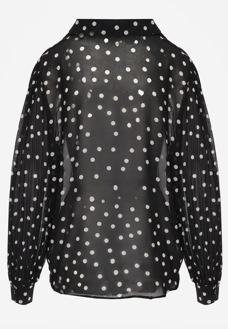 Czarna Bawełniano-Wiskozowa Koszula w Groszki z Plisowanymi Rękawami Ronan 7