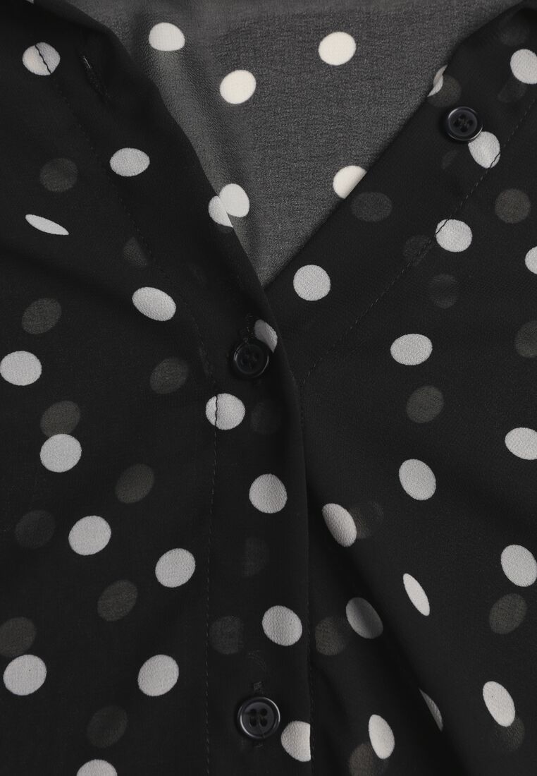 Czarna Półtransparentna Koszula w Groszki z Wiązaniem z Wiskozy i Bawełny Iamine 8