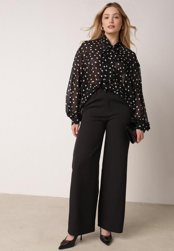Czarna Półtransparentna Koszula w Groszki z Wiązaniem z Wiskozy i Bawełny Iamine 2