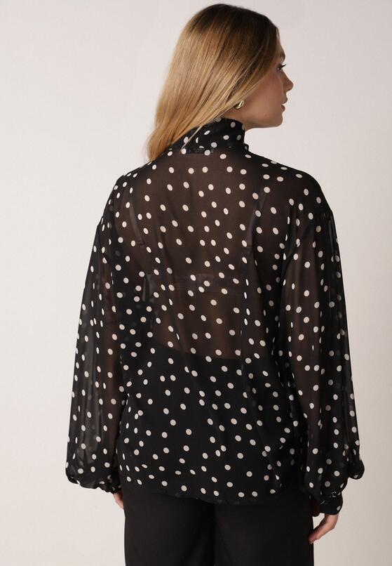 Czarna Półtransparentna Koszula w Groszki z Wiązaniem z Wiskozy i Bawełny Iamine 3