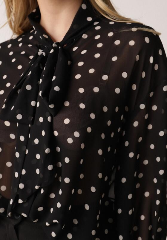 Czarna Półtransparentna Koszula w Groszki z Wiązaniem z Wiskozy i Bawełny Iamine 5