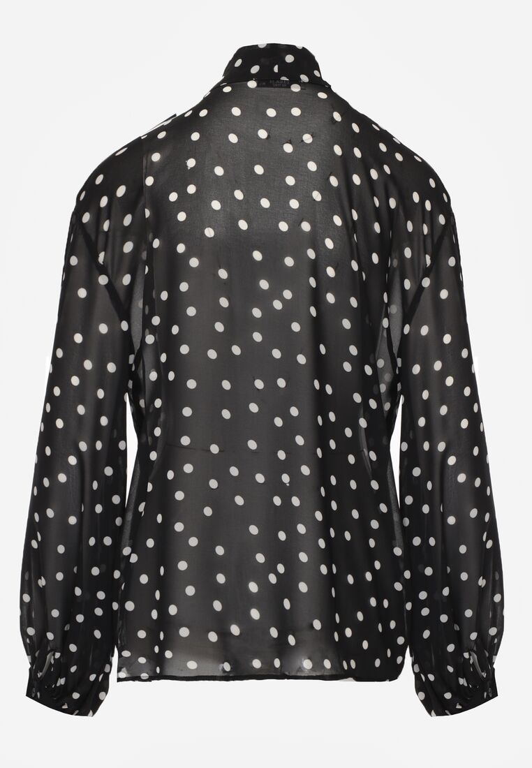 Czarna Półtransparentna Koszula w Groszki z Wiązaniem z Wiskozy i Bawełny Iamine 7