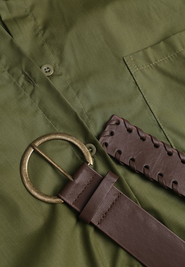 Zielona Długa Koszula Oversize z Bawełny i Wiskozy z Paskiem z Klamrą Thessalonike 8