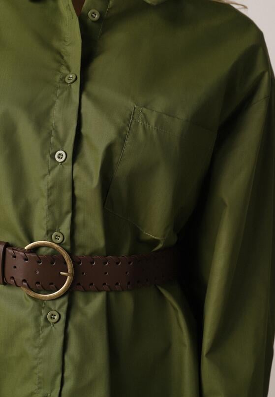 Zielona Długa Koszula Oversize z Bawełny i Wiskozy z Paskiem z Klamrą Thessalonike 5