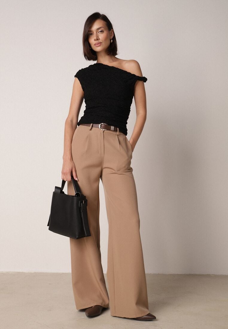 Czarna Koronkowa Bluzka o Asymetrycznym Kroju na Jedno Ramię Nerasos 2