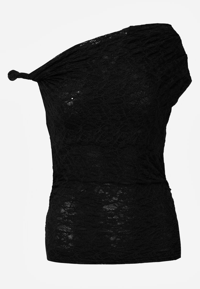 Czarna Koronkowa Bluzka o Asymetrycznym Kroju na Jedno Ramię Nerasos 6