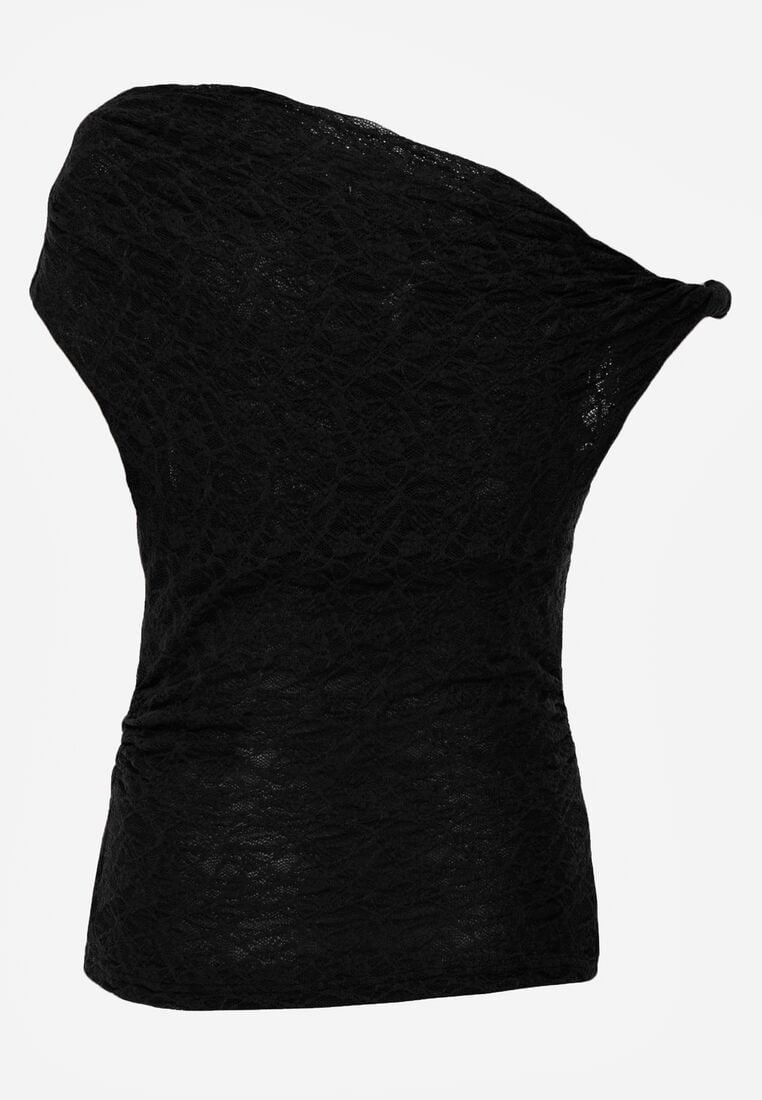 Czarna Koronkowa Bluzka o Asymetrycznym Kroju na Jedno Ramię Nerasos 7