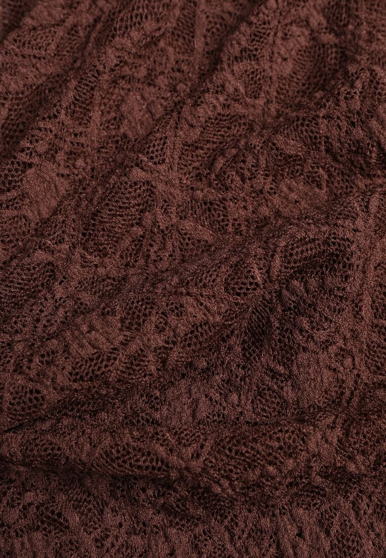 Brązowa Koronkowa Bluzka o Asymetrycznym Kroju na Jedno Ramię Nerasos 8