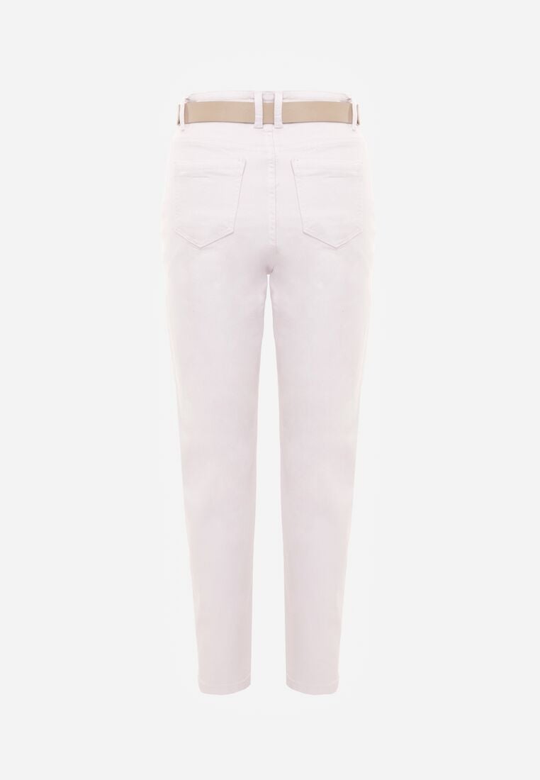 Białe Bawełniano-Wiskozowe Jeansy Mom Fit z Dodatkowym Paskiem Papheilise 7