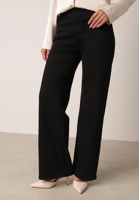 Czarne Bawełniane Spodnie Wide Leg z Wysokim Stanem Genime 4