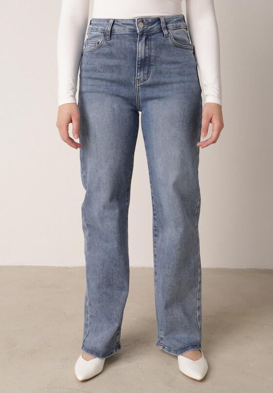 Niebieskie Szerokie Jeansy z Bawełną i Domieszką Wiskozy z Wysokim Stanem Zhein 2