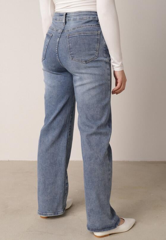 Niebieskie Szerokie Jeansy z Bawełną i Domieszką Wiskozy z Wysokim Stanem Zhein 3