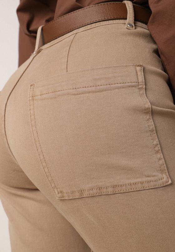 Beżowe Szerokie Jeansy z Bawełny z Wysokim Stanem i Pionowymi Przeszyciami Keperise 5