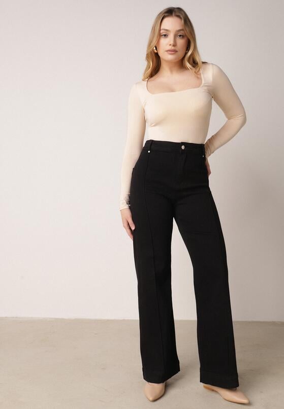 Czarne Bawełniane Jeansy o Szerokim Kroju z Wysokim Stanem Nethea 2