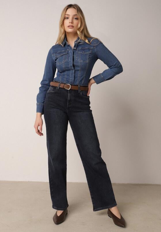 Niebieskie Jeansy z Bawełną z Wysokim Stanem i Szerokimi Nogawkami Nixeasi 4