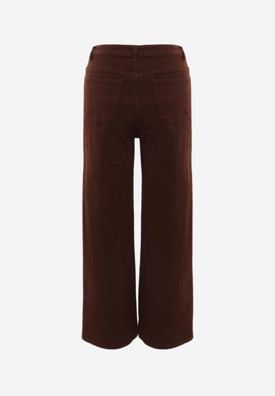 Ciemnobrązowe Bawełniane Jeansy z Wysokim Stanem i Szerokimi Nogawkami Taphixa 7