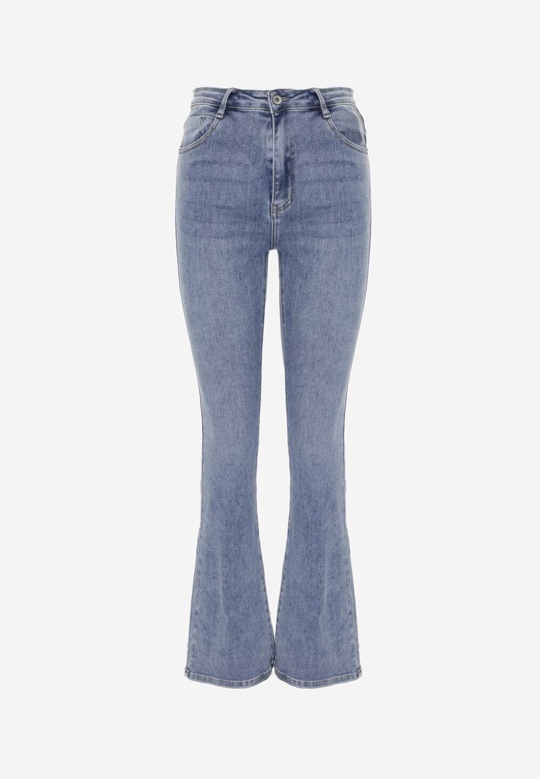 Niebieskie Jeansy Dzwony z Bawełny z Wysokim Stanem Nemenphite 6