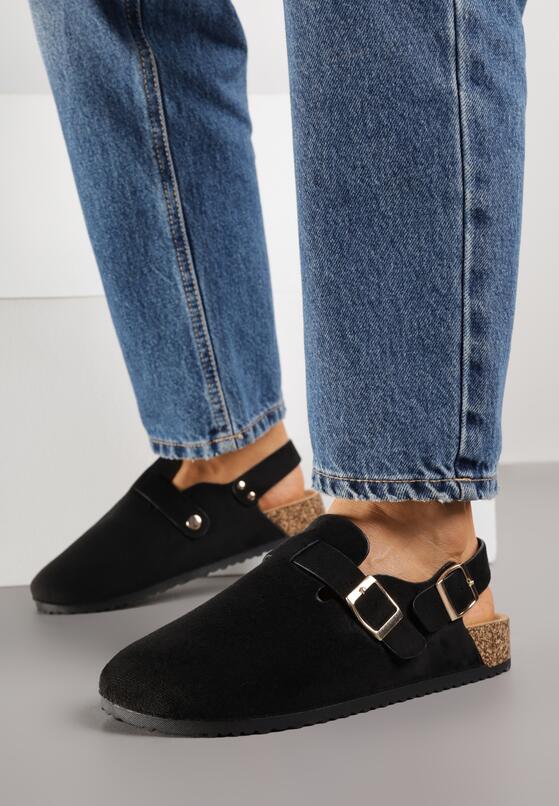 Czarne Sandały w Stylu Chodaków Ozdobione Klamrami Qyrraya 1