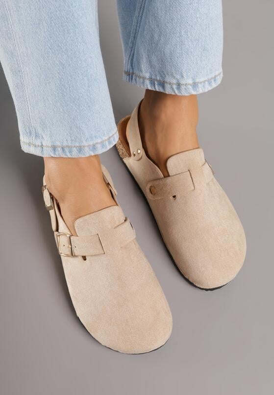 Beżowe Sandały w Stylu Chodaków Ozdobione Klamrami Qyrraya 3