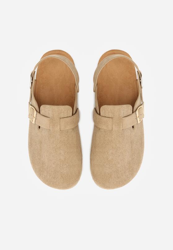 Ciemnobeżowe Sandały w Stylu Chodaków Ozdobione Klamrami Qyrraya 6