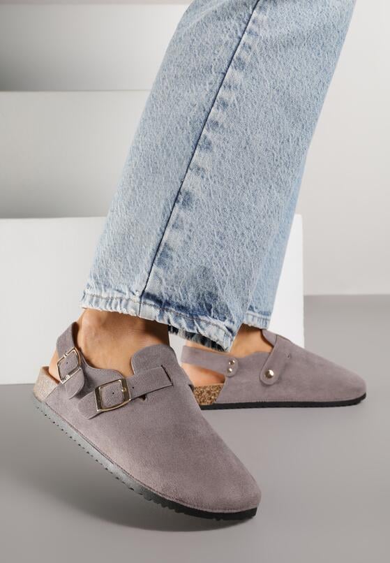 Szare Sandały w Stylu Chodaków Ozdobione Klamrami Qyrraya 2