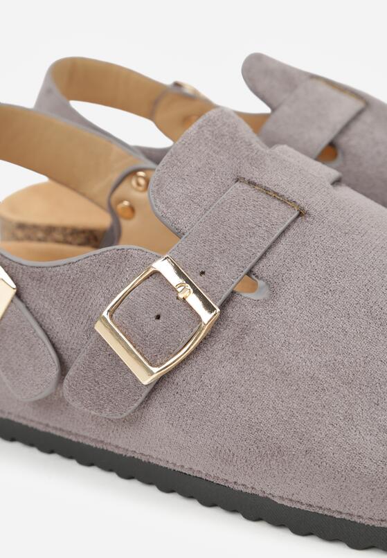 Szare Sandały w Stylu Chodaków Ozdobione Klamrami Qyrraya 9
