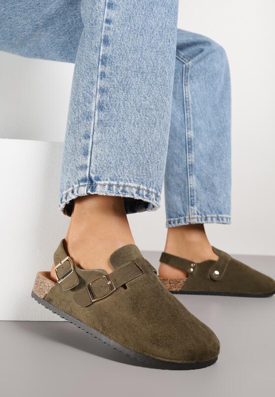 Zielone Sandały w Stylu Chodaków Ozdobione Klamrami Qyrraya 2
